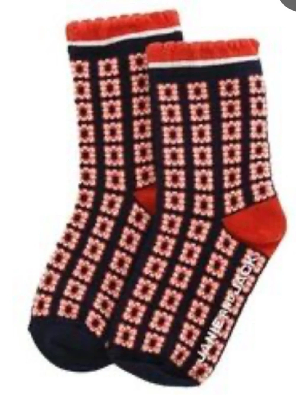 Janie & Jack Navy Red White Patterned Socks with 2 Navy Polka-Dot Bow Hair Clips